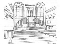 Old Stone Church Beaverton Interior - Ink drawing